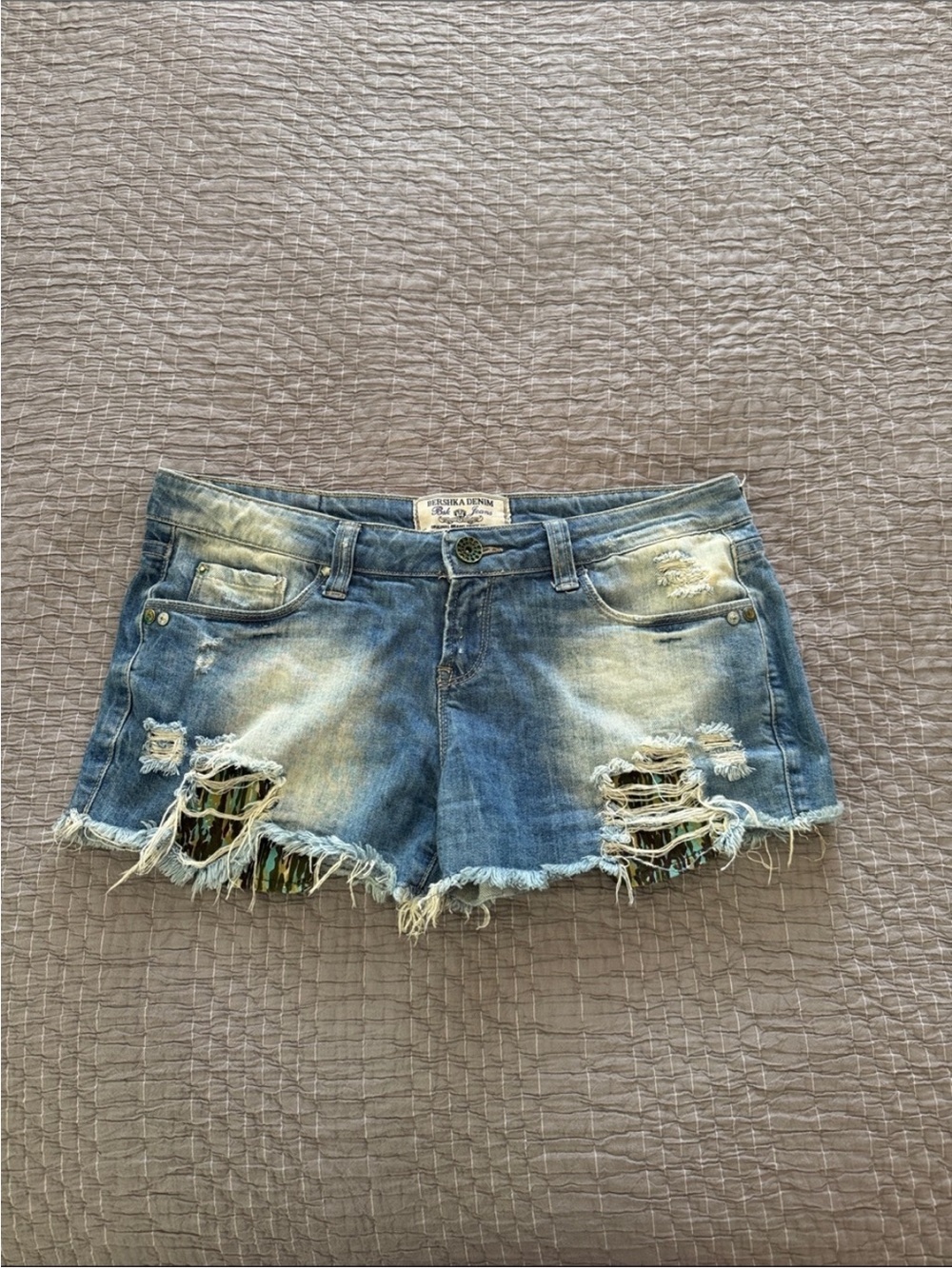 Bershka Distressed Denim Jean Shorts Blue
